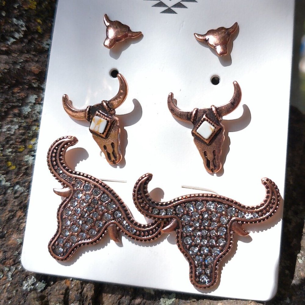 rose gold steer earrings set of 3